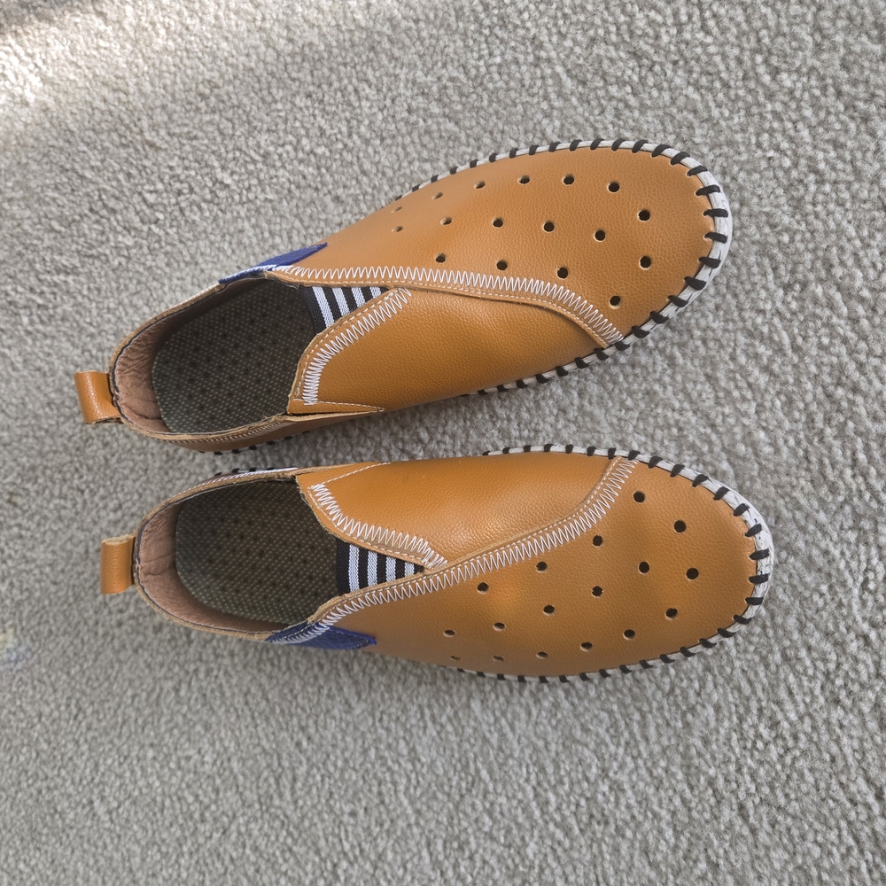 Tan Loafers with Perforated Design and Slip-On Comfort